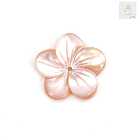 Pink mother-of-pearl flower charm 15mm - detailed close-up highlighting smooth finish