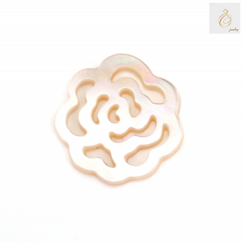 Close-up view of pink mother-of-pearl shell flower bead displaying natural color variations and lustrous finish, ideal for crafting and jewelry design