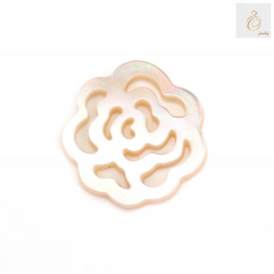 Close-up view of pink mother-of-pearl shell flower bead displaying natural color variations and lustrous finish, ideal for crafting and jewelry design
