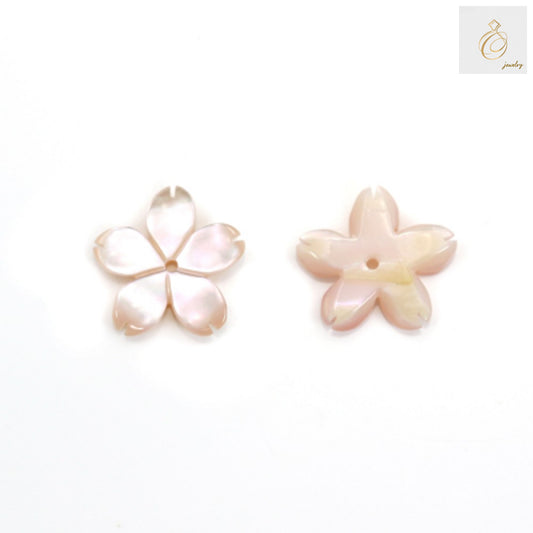 Pink mother-of-pearl flower charm 10mm - close-up detail view highlighting the natural shell texture and pink coloring