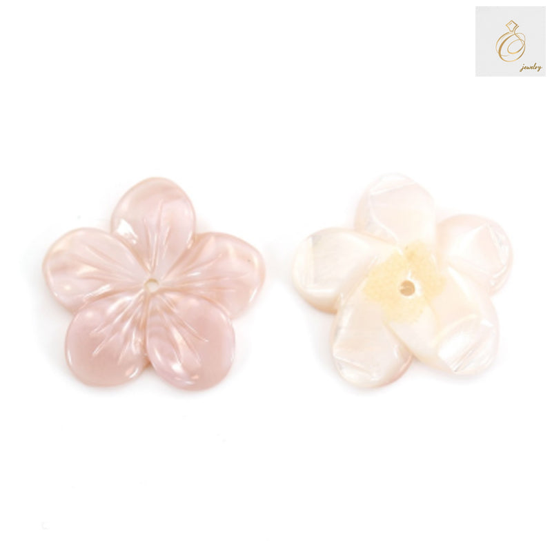Pink mother-of-pearl flower charm 15mm - side angle view showing dimensional flower shape