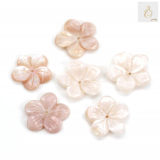Pink mother-of-pearl flower charm 15mm - front view showcasing natural iridescent surface