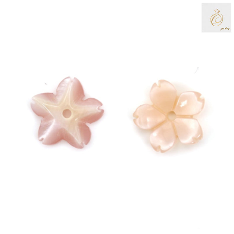 Pink mother-of-pearl flower charm 8mm - close-up detail view highlighting lustrous finish and craftsmanship quality