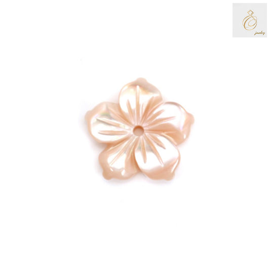 Pink mother-of-pearl shell flower charm 10mm - detailed close-up view highlighting the natural texture and pink coloring of the shell material