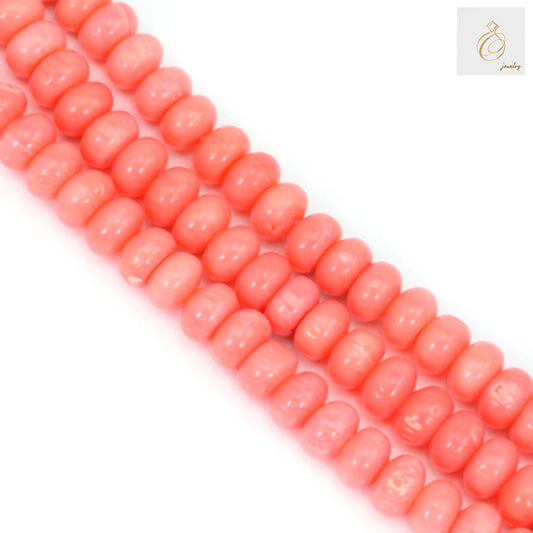 Pink sea bamboo abacus beads 4x6mm arranged on white background"
"Natural pink sea bamboo rondelle beads strand 39-40cm length