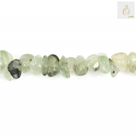 Prehnite chip beads close-up showing natural texture and green hue