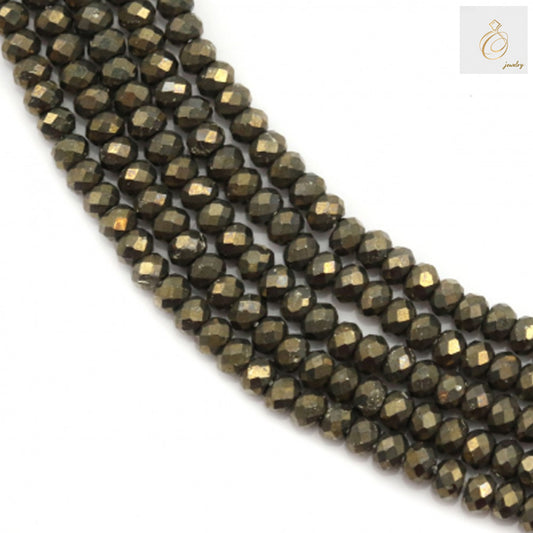 Pyrite faceted abacus beads strand, 1.5x2mm natural golden metallic gemstone beads for jewelry making