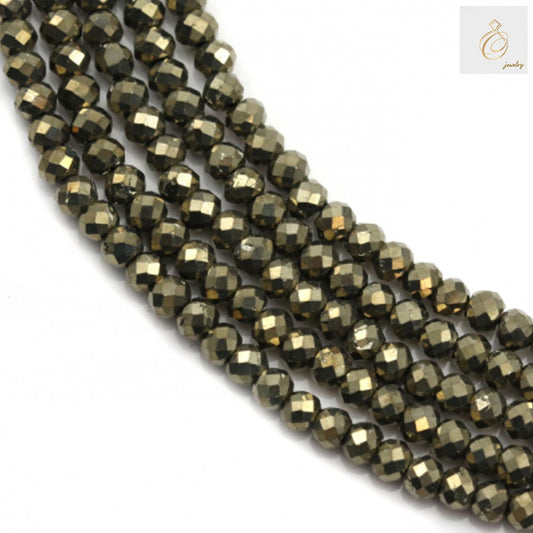 Natural pyrite faceted abacus beads strand, 2x3mm golden metallic gemstone beads