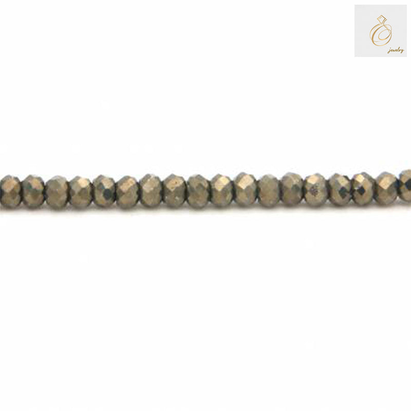 Natural pyrite faceted abacus beads strand, 2x4mm size with golden metallic luster, 39-40cm length, perfect for jewelry making