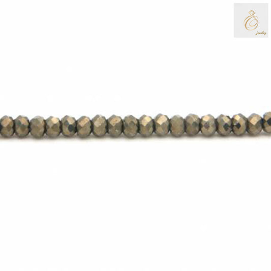 Natural pyrite faceted abacus beads strand, 2x4mm size with golden metallic luster, 39-40cm length, perfect for jewelry making