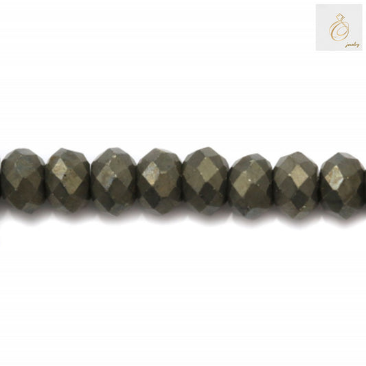 Natural pyrite faceted abacus beads strand, 5x8mm golden metallic gemstone beads with brilliant luster, approximately 98 beads per strand for jewelry making