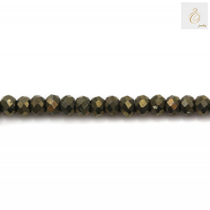 Close-up view of pyrite faceted abacus beads showing natural golden luster and consistent 1.5x2mm size