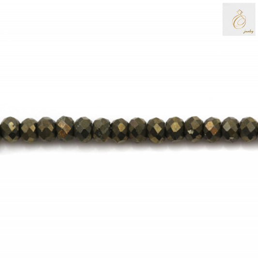 Close-up view of pyrite faceted abacus beads showing natural golden luster and consistent 1.5x2mm size