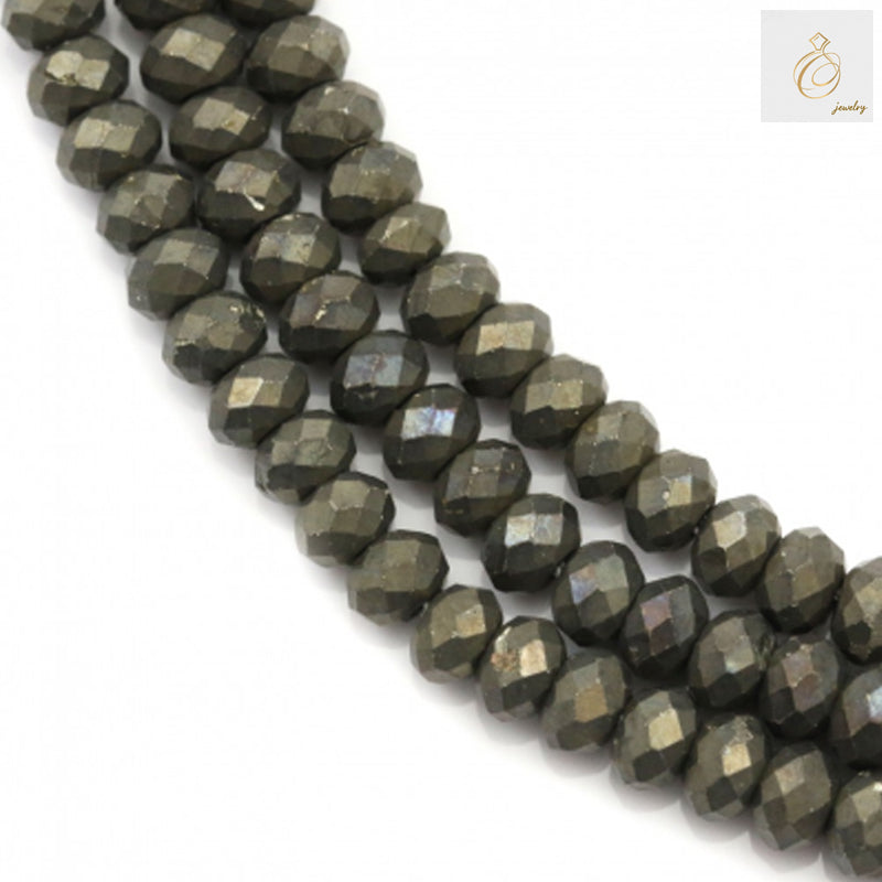 Perles de boulier à facettes en pyrite, fil de 3 x 4 mm, trou de 0,7 mm, environ 182 perles.