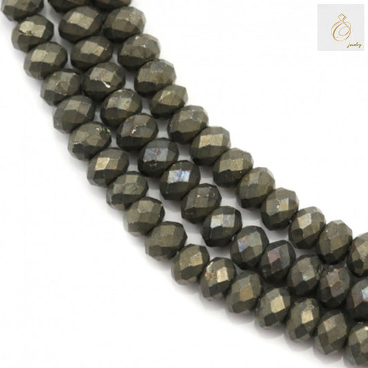 Perles de boulier à facettes en pyrite, fil de 3 x 4 mm, trou de 0,7 mm, environ 182 perles.