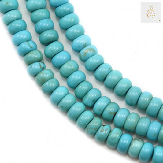 Reconstituted turquoise abacus beads 2.5x4mm on 39-40cm strand, showing blue-green color and uniform shape