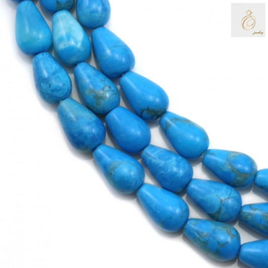 Reconstituted turquoise drop beads 5x8mm on strand - jewelry making supplies