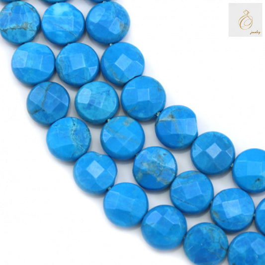 8mm Reconstituted Turquoise Faceted Flat Round Beads - Premium Gemstone Beads for Jewelry Making