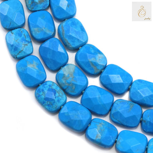Turquoise faceted rectangle beads 8x10mm strand showing consistent size and brilliant blue-green color