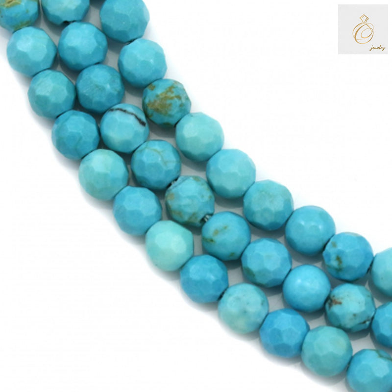 Reconstituted turquoise faceted round beads 4mm diameter on strand - jewelry making supplies