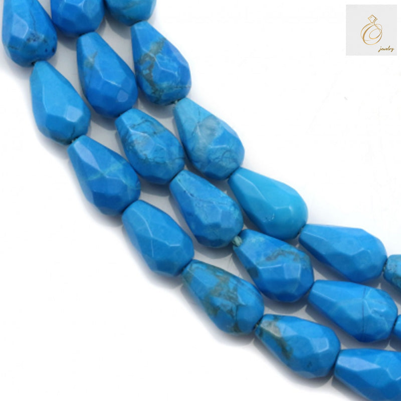 Reconstituted turquoise frosted teardrop beads 5x8mm on strand - main product image