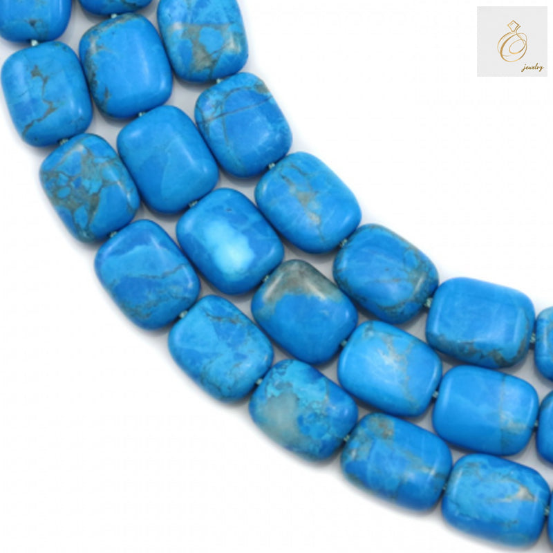 Reconstituted turquoise rectangle beads 8x10mm showing natural blue color variations and consistent rectangular shape
