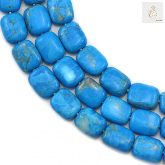 Reconstituted turquoise rectangle beads 8x10mm showing natural blue color variations and consistent rectangular shape