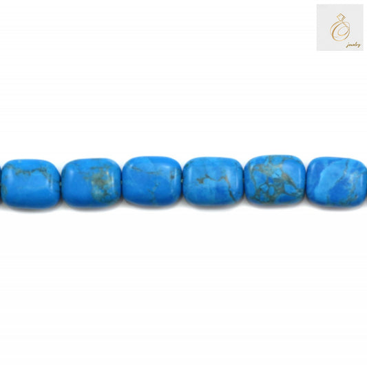 Close-up view of reconstituted turquoise rectangle beads 8x10mm with 1mm holes for jewelry making