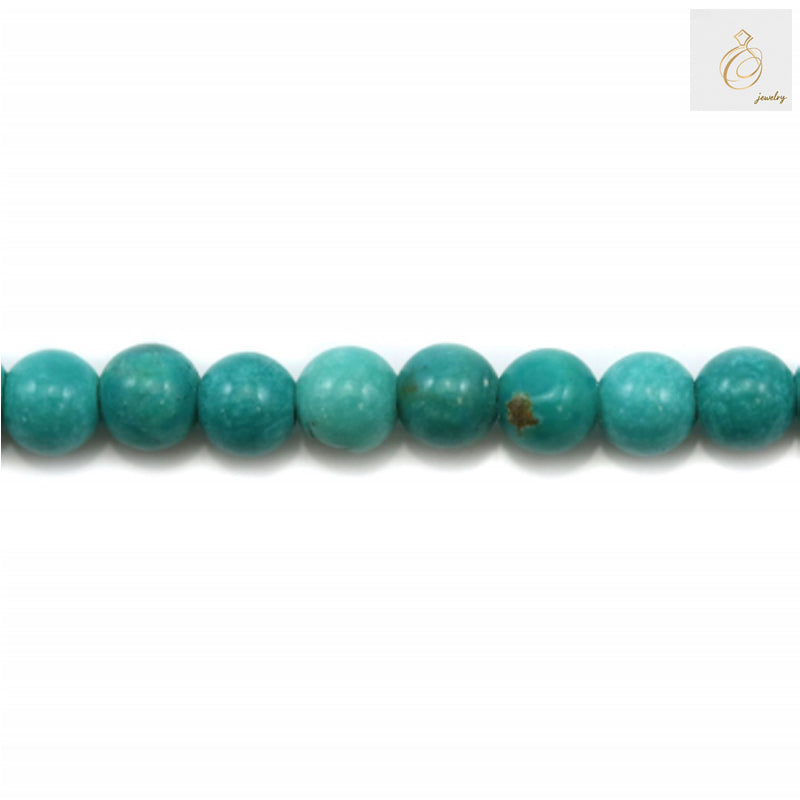"Close-up view of 3mm turquoise round beads showing uniform size and color"