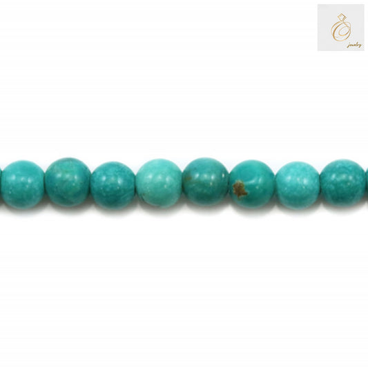 Reconstituted turquoise round beads 6mm strand - full length view showing 39-40cm strand for jewelry making