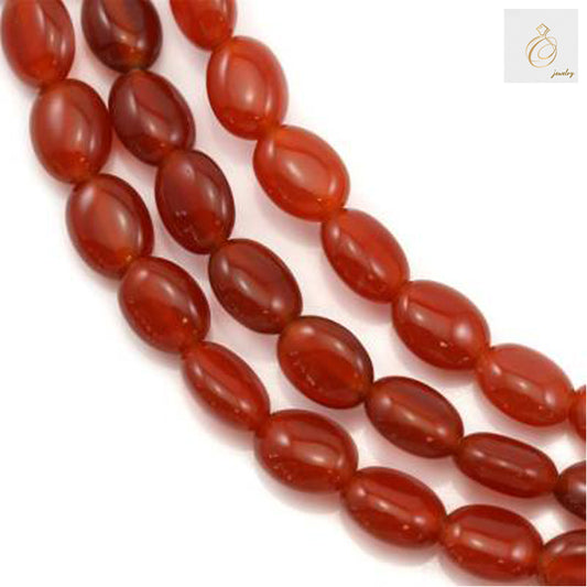 Natural red agate oval beads 6x8mm strand showing rich red color and smooth oval shape