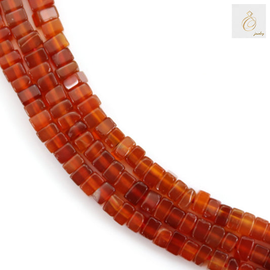 Perles rondes carrées en agate rouge naturelle 2,5 x 4 mm - Fil de 39,5 cm