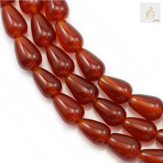 Natural red agate teardrop beads 8x12mm strand showing rich red color and smooth finish