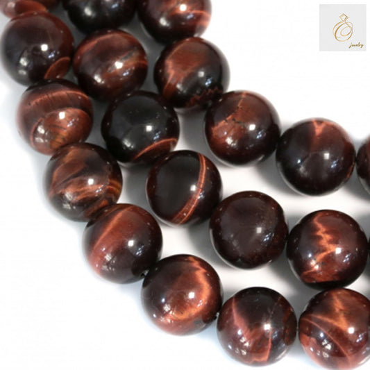 Red Tiger's Eye round beads strand 12mm diameter with 1.2mm holes, natural gemstone beads for jewelry making