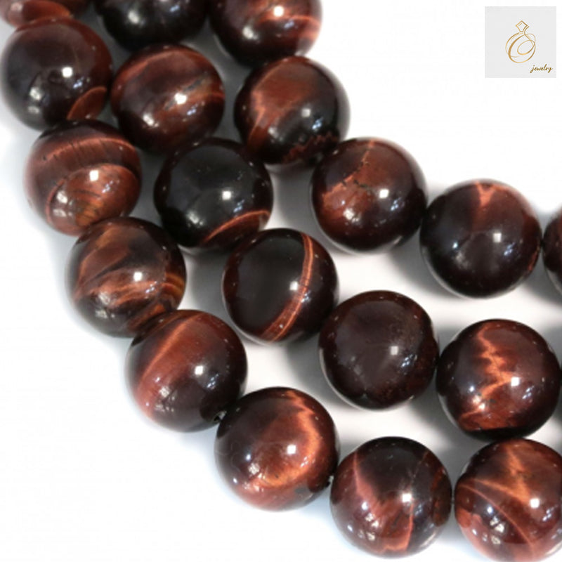 Red tiger's eye round beads strand, 14mm diameter natural gemstone beads with beautiful red-brown chatoyancy effect