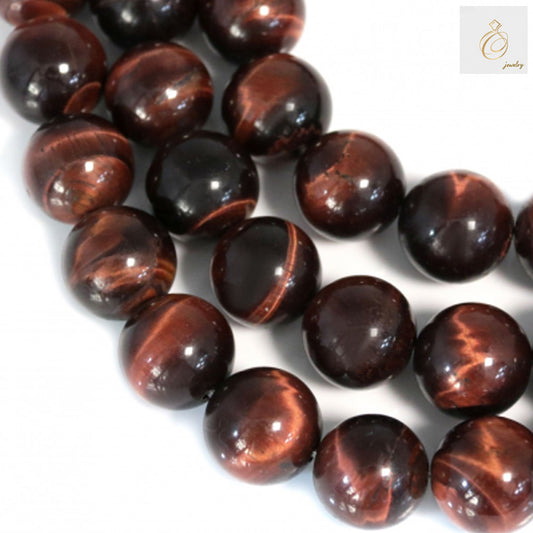 Red tiger's eye round beads strand, 14mm diameter natural gemstone beads with beautiful red-brown chatoyancy effect
