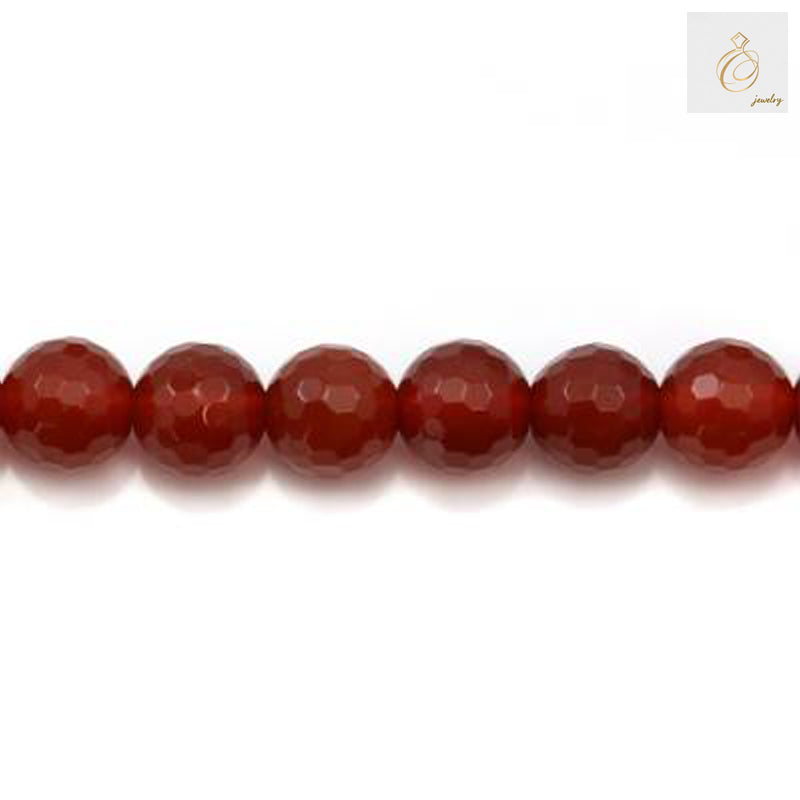 Red agate 6mm faceted round beads full strand display - premium natural gemstone beads for jewelry making
