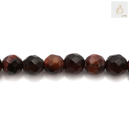 Close-up view of Red Tiger's Eye gemstone beads displaying natural chatoyancy effect and consistent 4mm round shape
