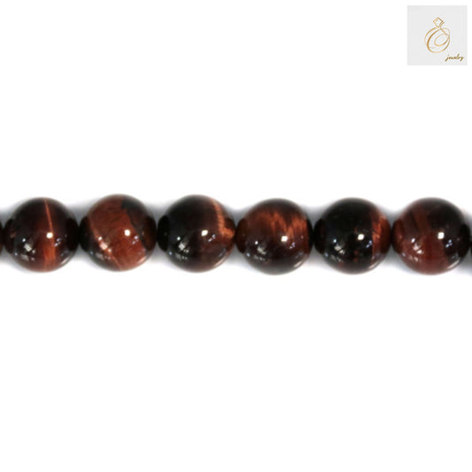 Close-up view of Red Tiger's Eye Beads 8mm diameter with smooth round finish and natural chatoyancy effect