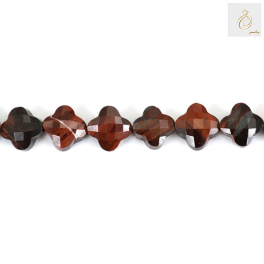 Close-up view of Red Tiger's Eye Faceted Flower Beads - Detailed shot highlighting the natural patterns and faceted surface of 10mm gemstone beads