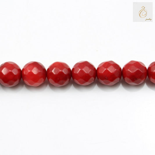 Red sea bamboo coral beads 10mm faceted round strand for jewelry making"
"Natural red coral beads 10mm diameter faceted cut 40cm strand"
"Red bamboo coral jewelry beads faceted round 10mm crafting supplies