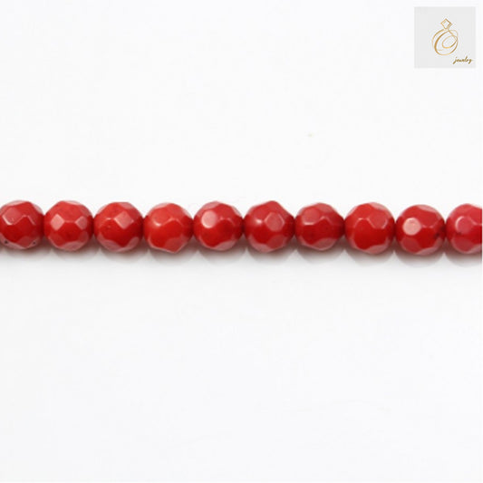 Red sea bamboo coral beads 3mm faceted round on white background"
"Strand of red bamboo coral beads for jewelry making 3mm size"
"Natural red sea bamboo beads faceted round 15.5 inch strand