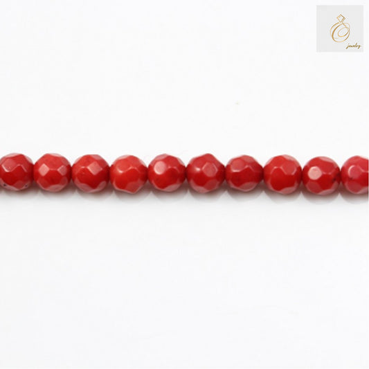 Red sea bamboo coral beads 4mm faceted round strand on white background"
"Close-up view of red bamboo coral beads showing natural texture and color"
"39-40cm strand of red sea bamboo coral beads for jewelry making