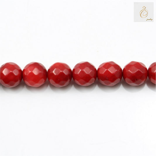 Red sea bamboo coral beads 8mm faceted round strand for jewelry making"
"Close-up of red bamboo coral beads showing natural texture and color"
"39-40cm strand of red sea bamboo coral beads 8mm size