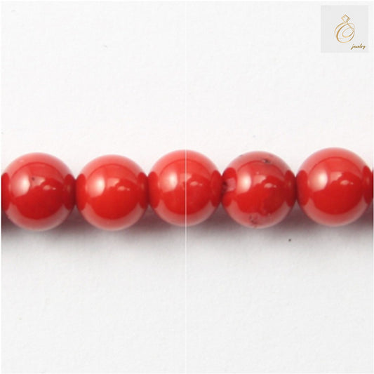 Red sea bamboo round beads 8mm diameter on 40cm strand"
"Close-up of red bamboo beads showing smooth round finish"
"Red sea bamboo jewelry making beads arranged in strand