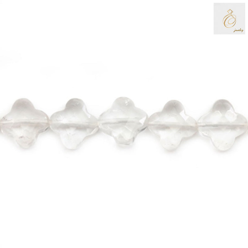Natural rock crystal faceted flower beads 10mm diameter on 39-40cm strand for jewelry making