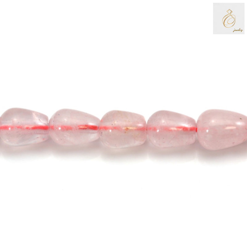Natural rose quartz teardrop beads strand, 6x8mm gemstone beads with 1mm holes for jewelry making, 39-40cm length