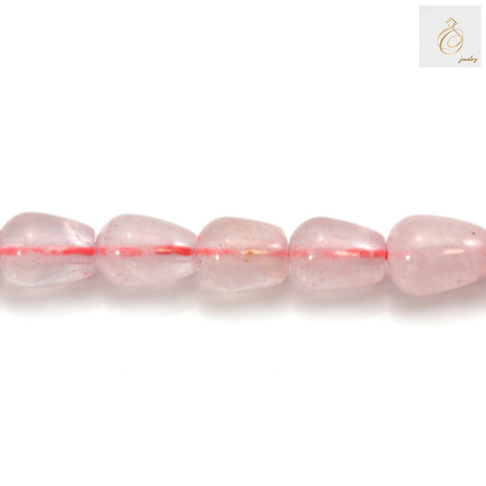 Natural rose quartz teardrop beads strand, 6x8mm gemstone beads with 1mm holes for jewelry making, 39-40cm length