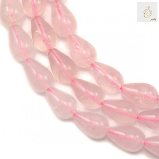 Natural rose quartz teardrop beads strand 8x12mm with 1mm holes for jewelry making