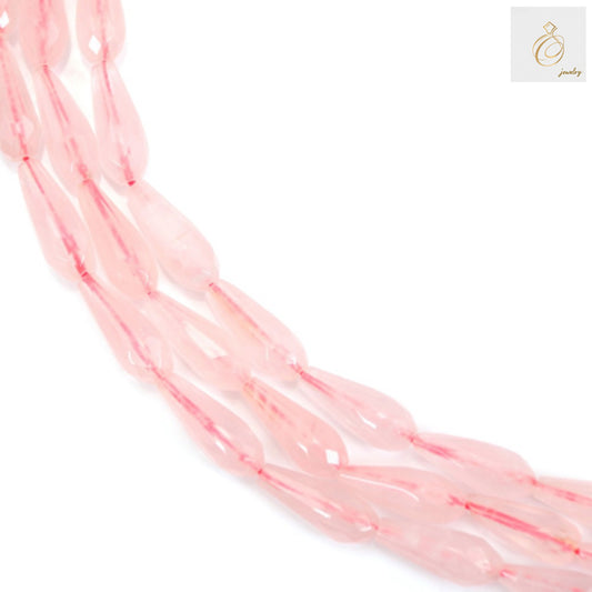 Rose Quartz Faceted Drop Beads 6x16mm - Natural Pink Gemstone Strand for Jewelry Making